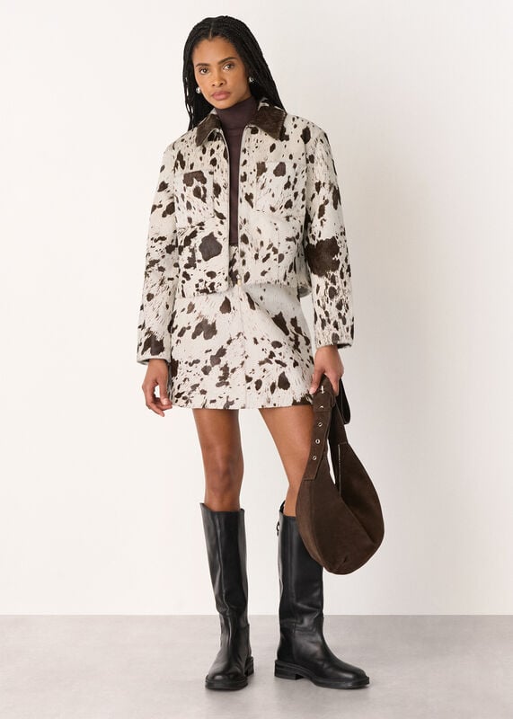 Brown Cow Print A Line Skirt