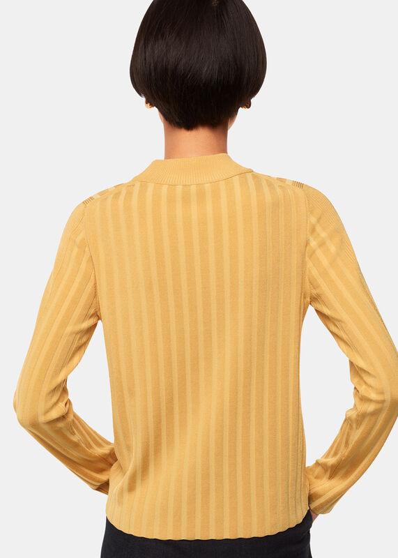 Yellow Ribbed Detail Crew Neck Knit