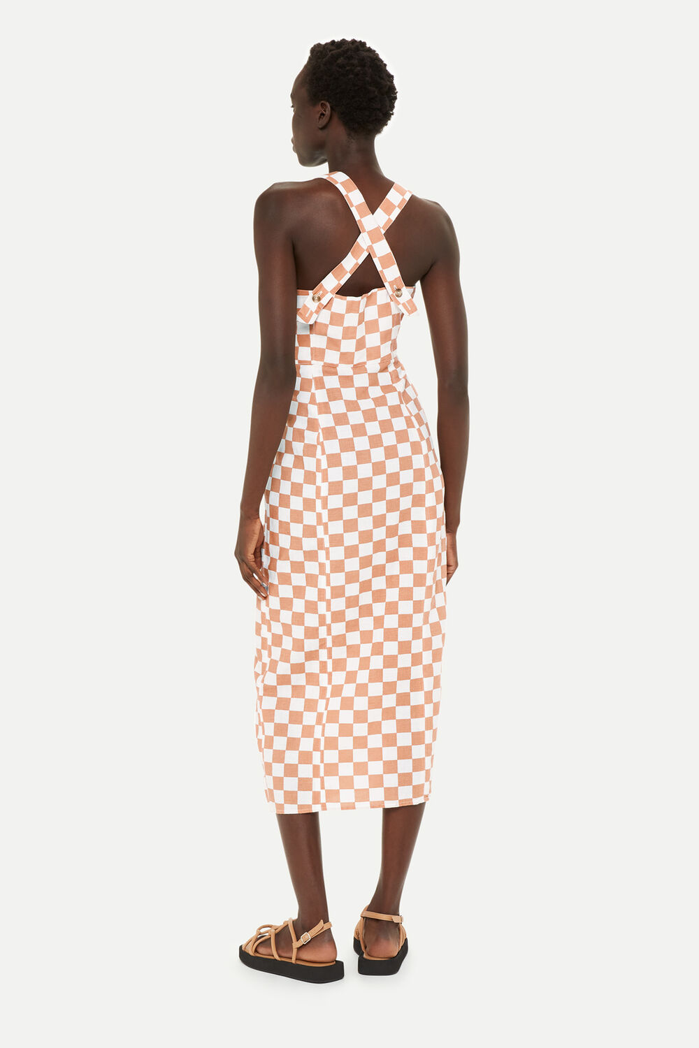 Linen Blend Checkerboard Dress