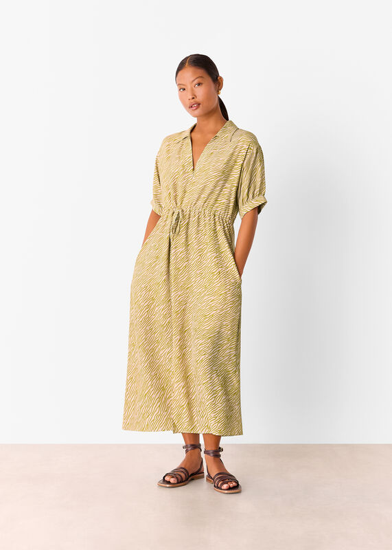 Green Petite Tiger Flame Midi Dress