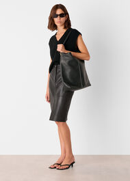 Leather Front Split Midi Skirt
