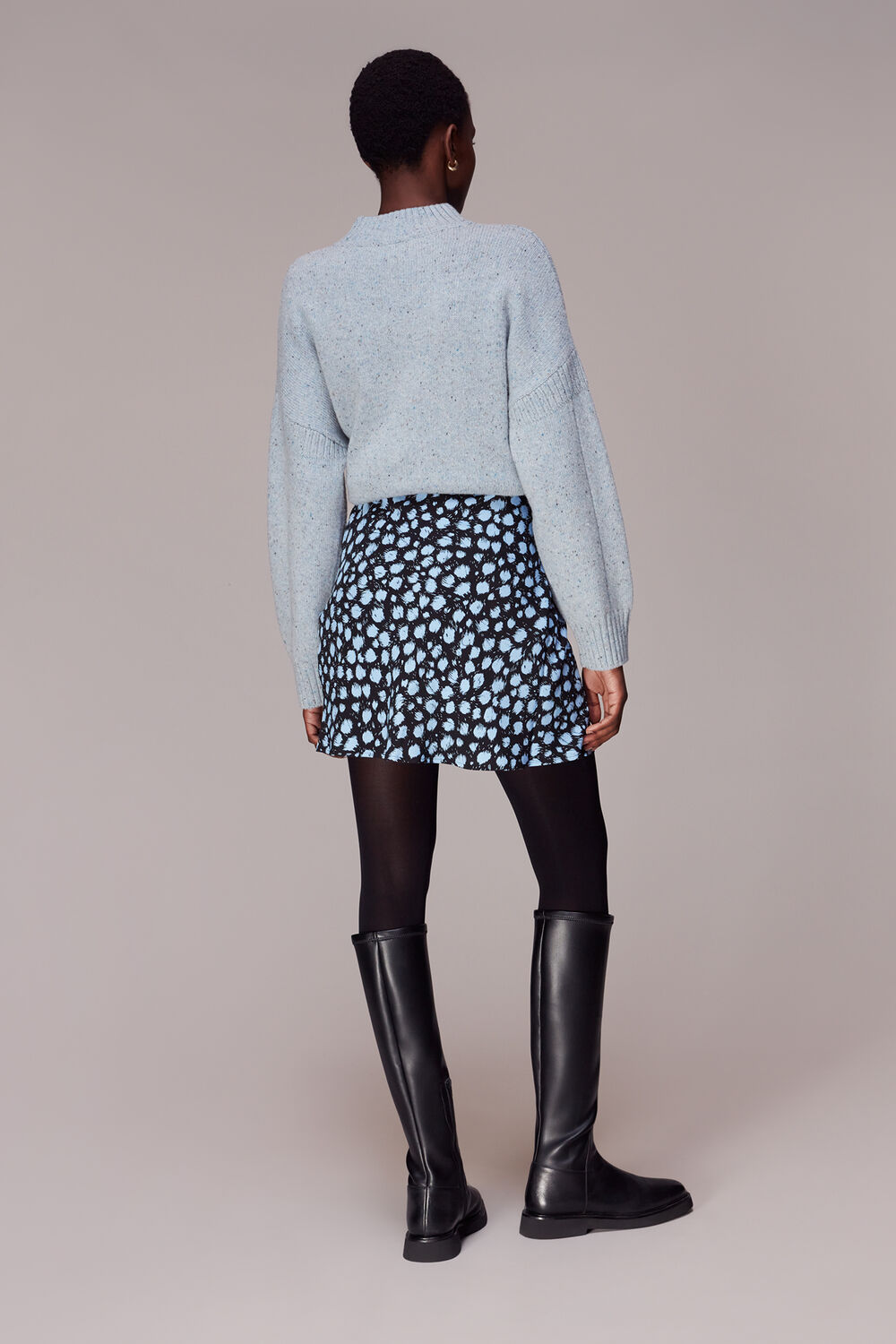 Blue Brushed Dalmatian Mini Skirt