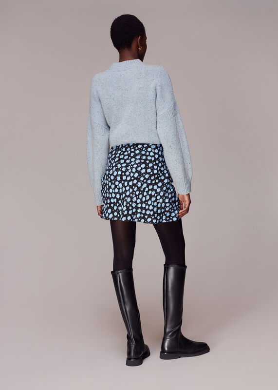 Blue Brushed Dalmatian Mini Skirt