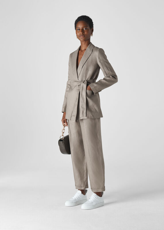 Grey Lea Linen Belted Jacket