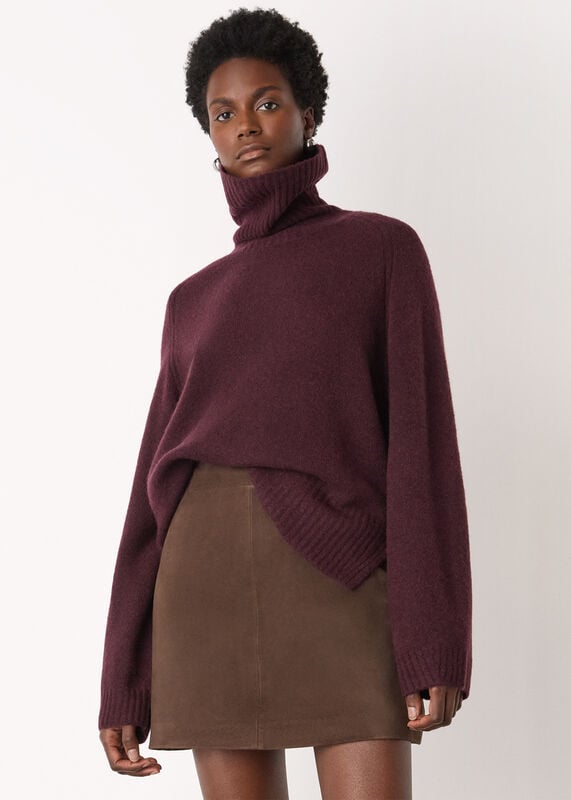 Burgundy Roll Neck Wool Mix Jumper