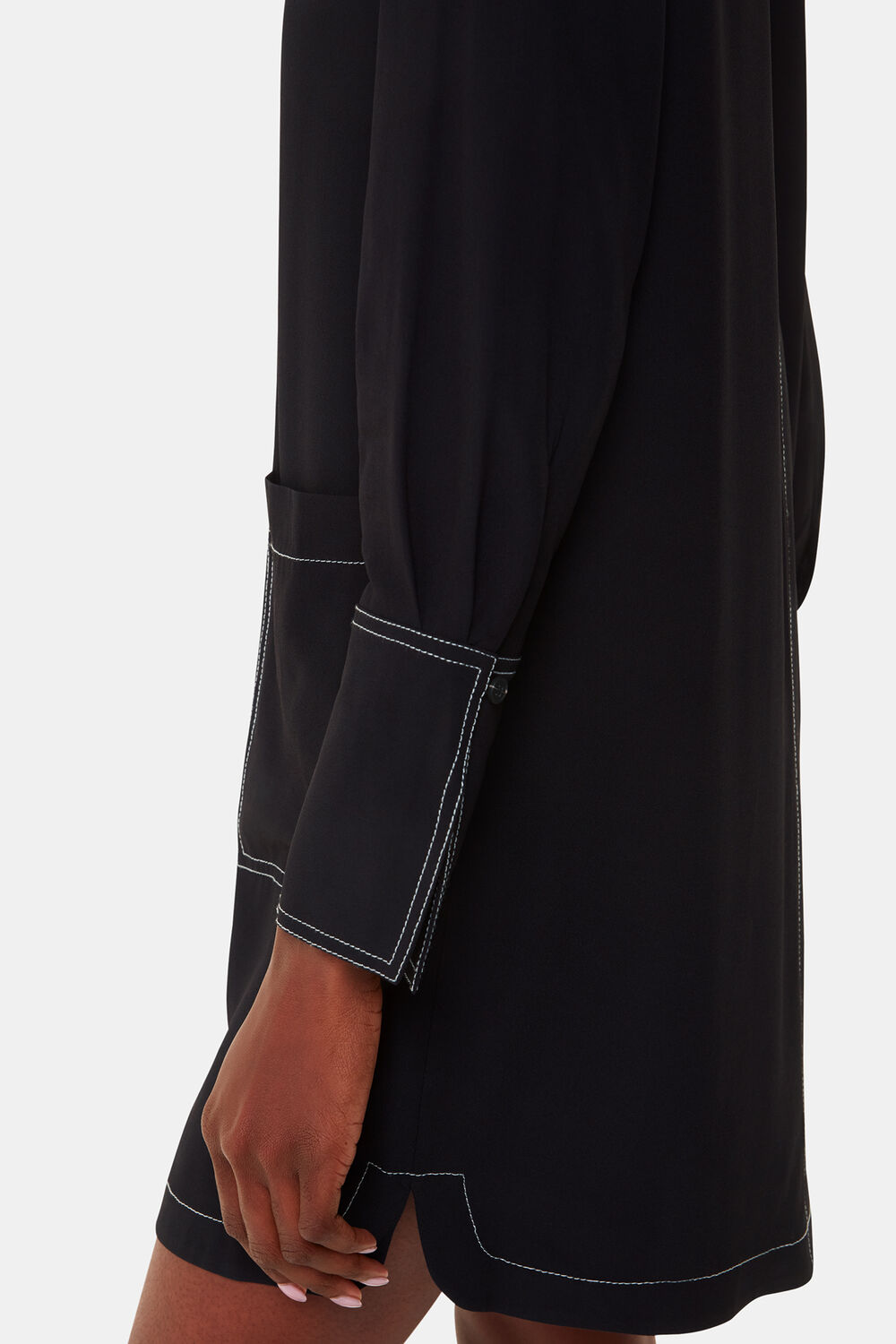 Black Topstitch Detail Shirt Dress