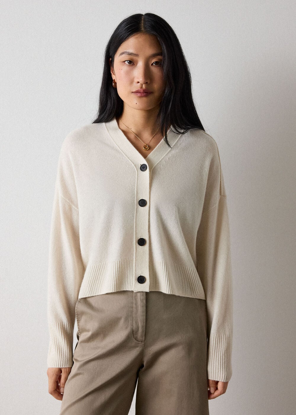 Ivory Cashmere Button Cardigan