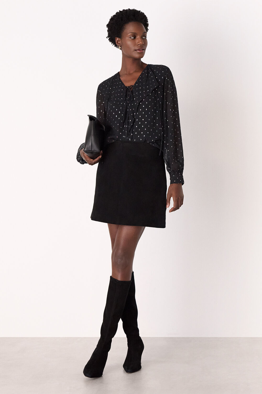 Metallic Dobby Frill Blouse