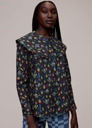 Tulips Print Collar Top
