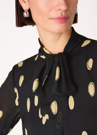 Abstract Spot Tie Neck Blouse