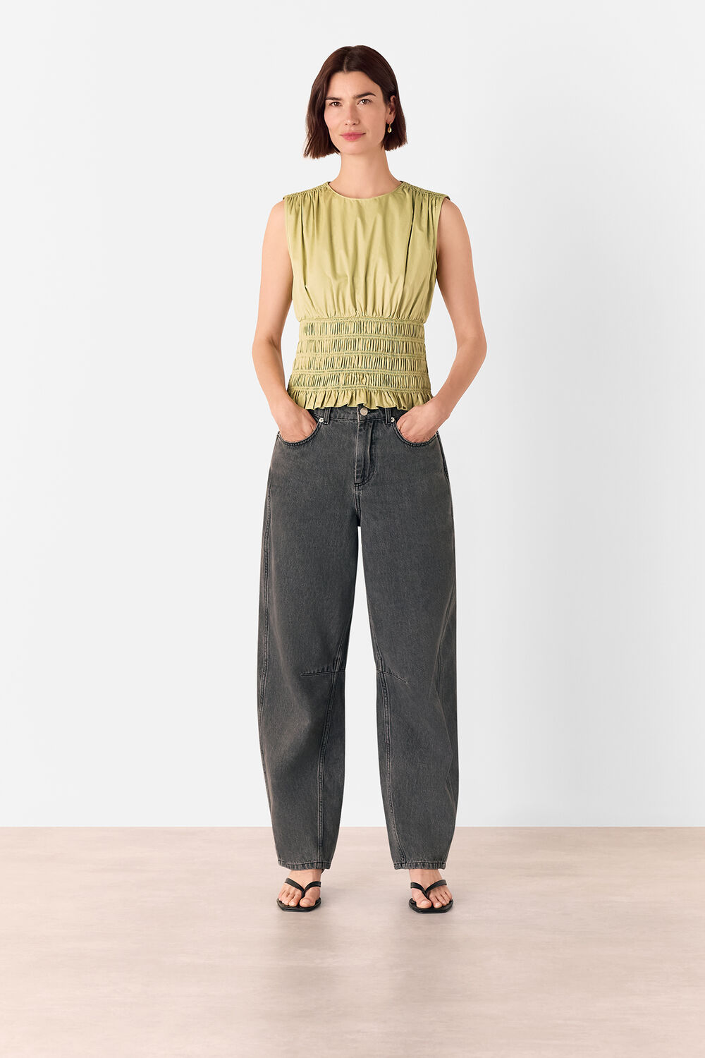 Cotton Poplin Shirred Tank
