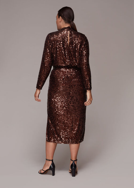 Chocolate Sequin Column Skirt