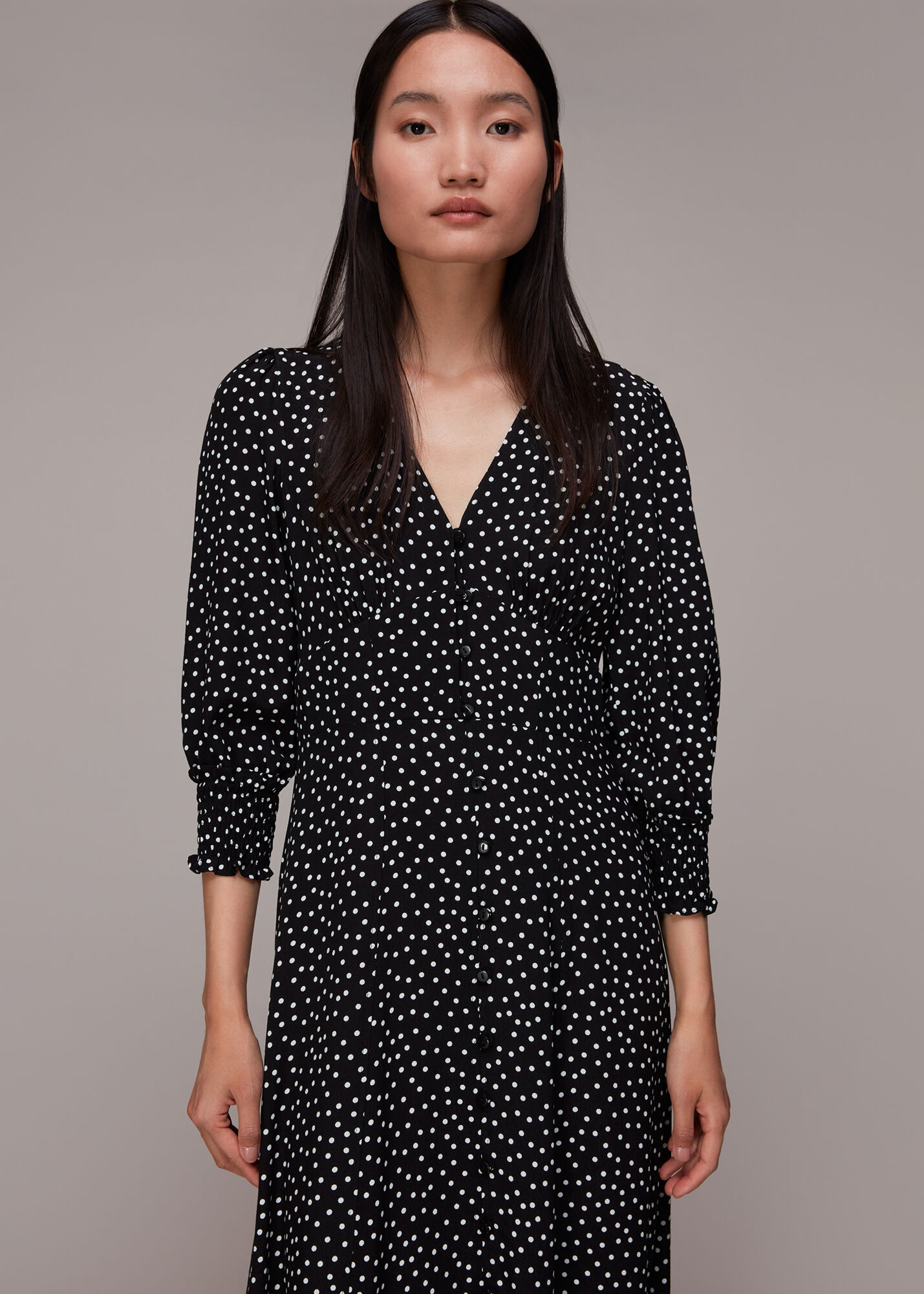 Black/White Ellie Spot Print Midi Dress WHISTLES