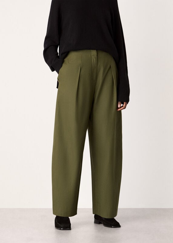 Khaki Pleat Front Barrel Trouser
