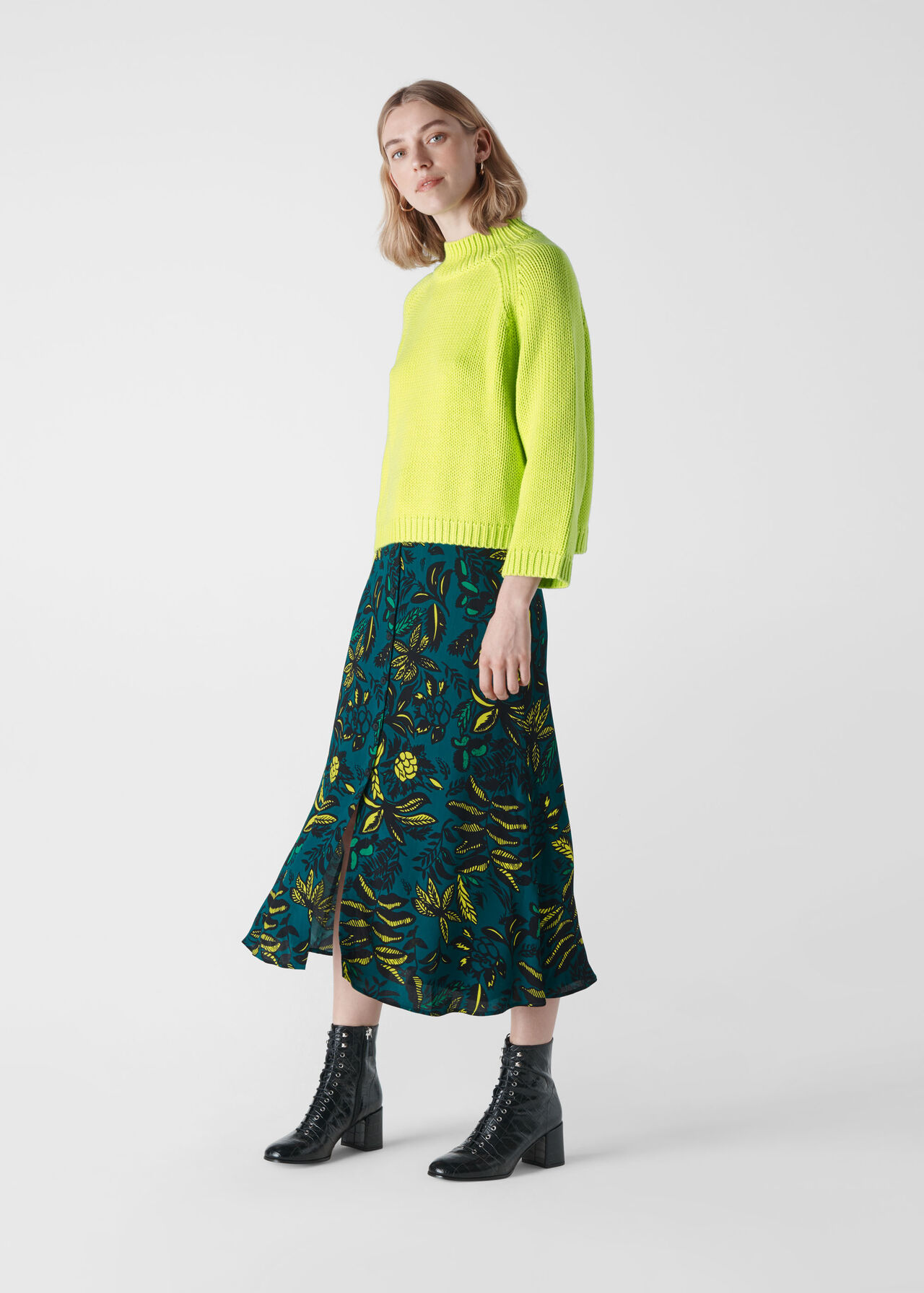 Green/Multi Assorted Leaves Print Skirt | WHISTLES
