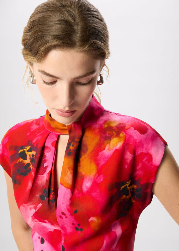 Pink Painterly Floral Midi Dress