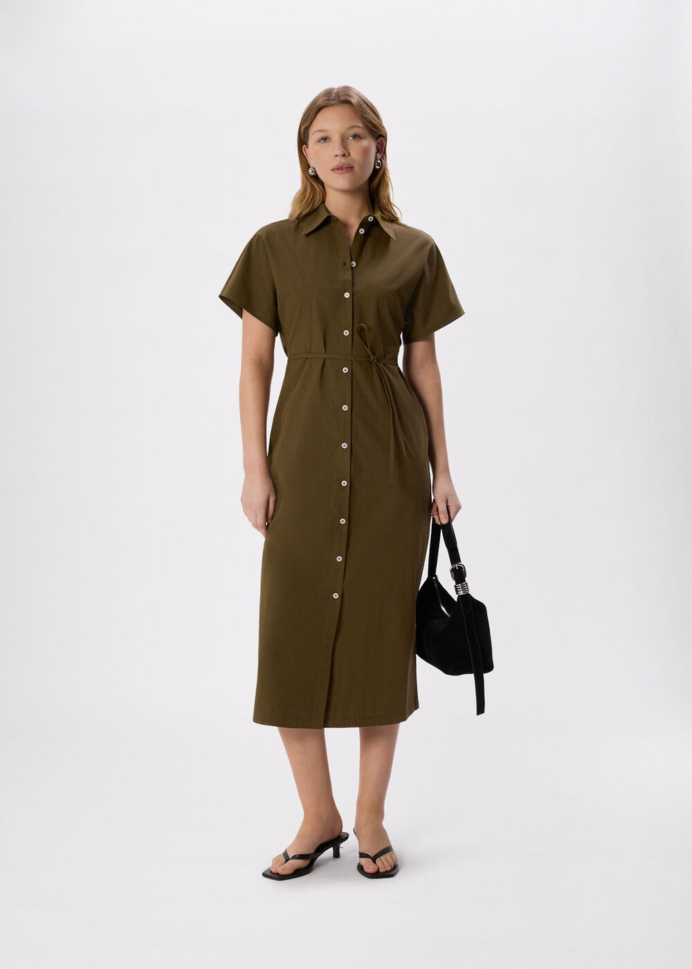 Cut Out Back Poplin Midi Dress