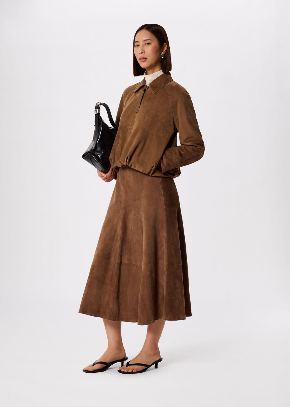 Gathered Suede Zip Jacket