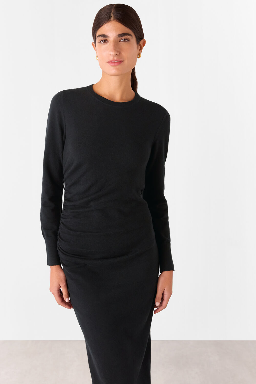 Gathered Side Midi Knit Dress