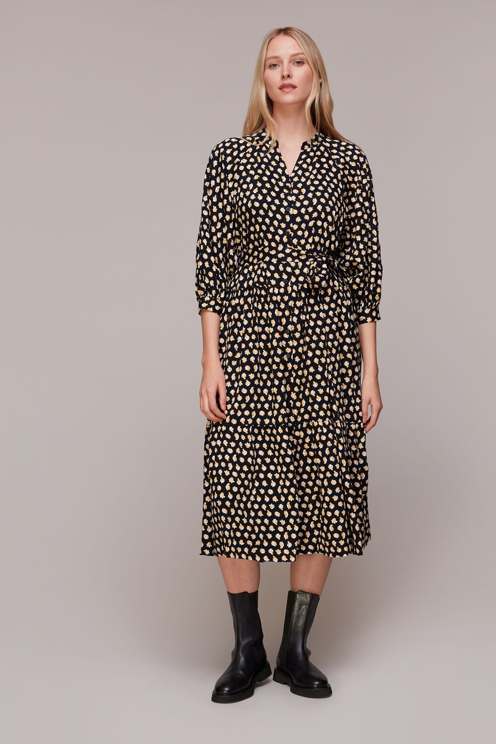 Black Twisting Tulips Trapeze Dress