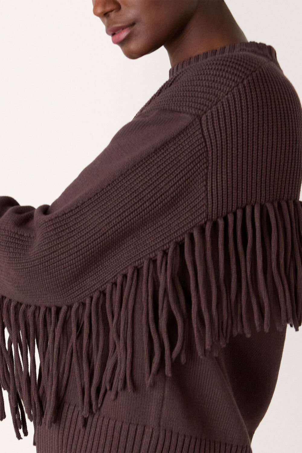 Fringe Rib Detail Cotton Knit