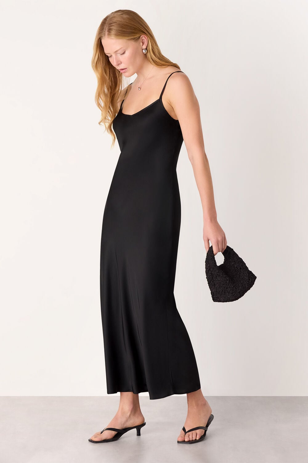 Black 2 In 1 Satin Midi Dress