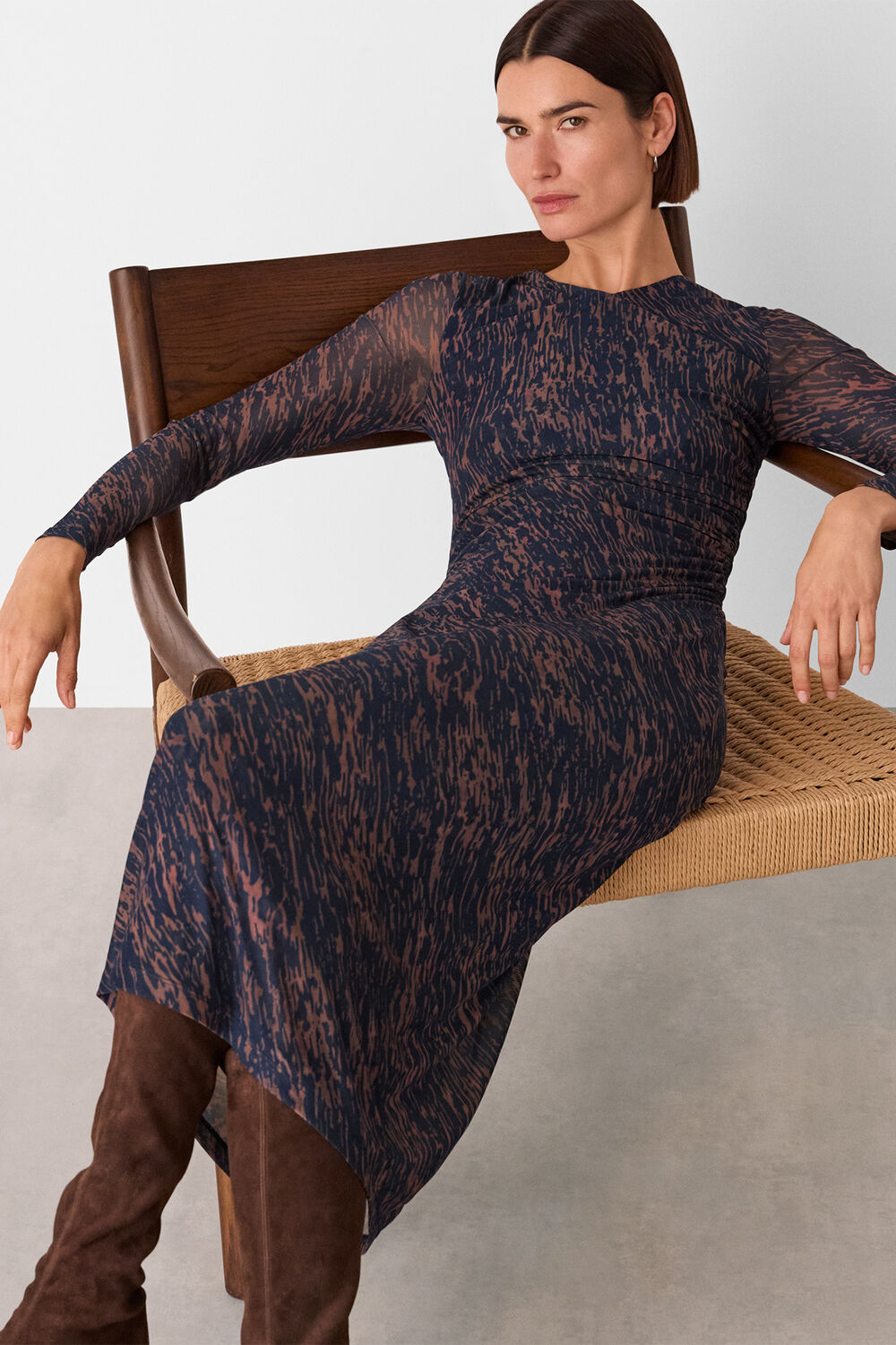 Navy Abstract Marks Mesh Dress