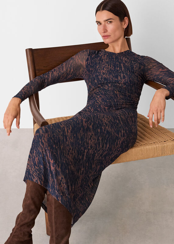 Navy Abstract Marks Mesh Dress