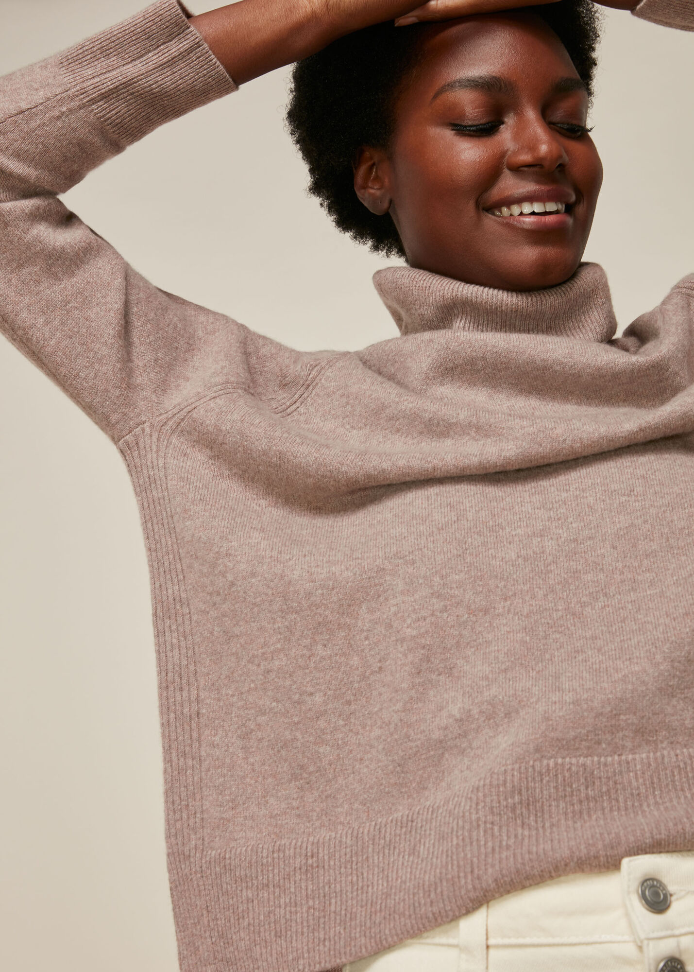 Oatmeal Cashmere Roll Neck Knit WHISTLES