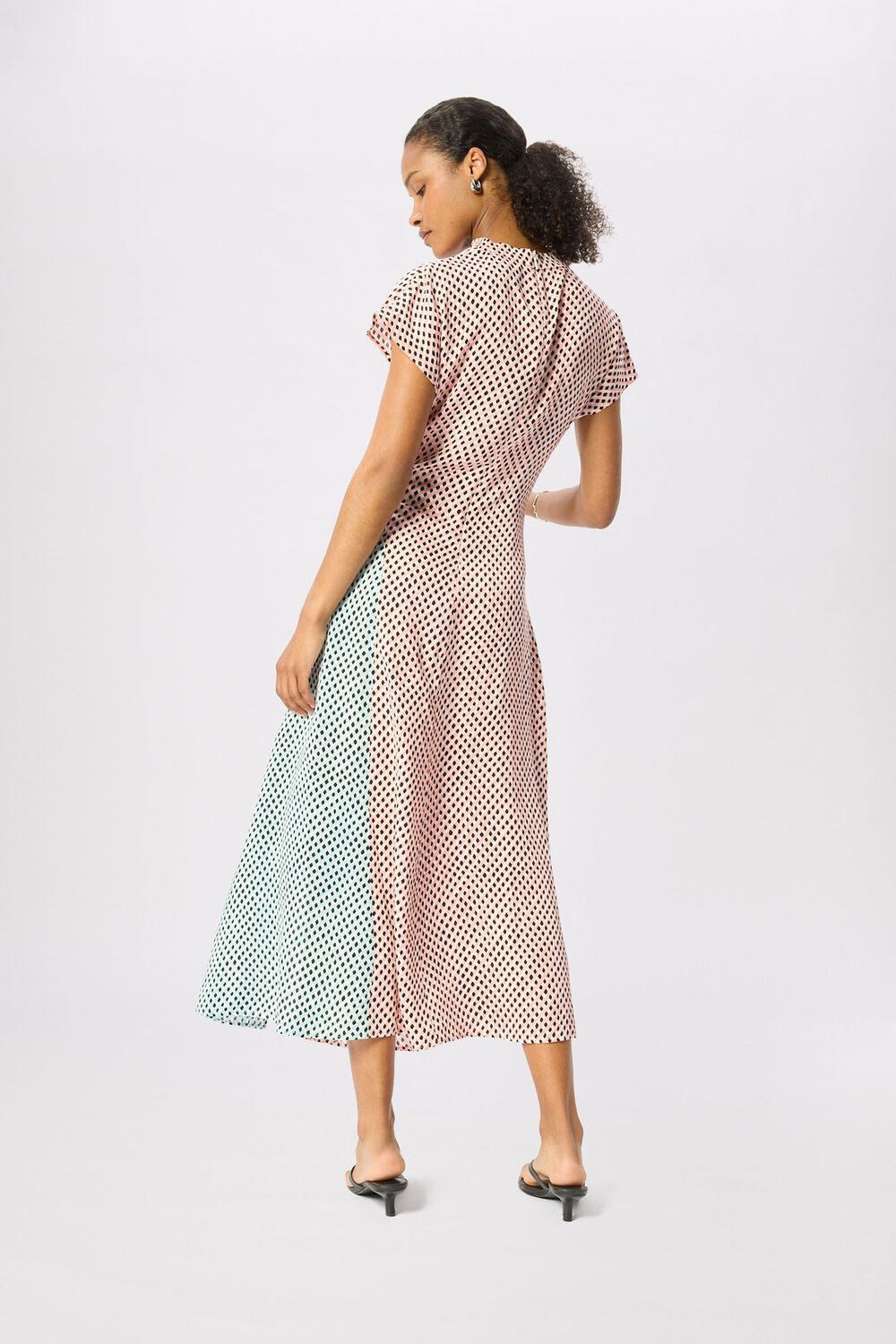 Pink Petite Graphic Check Cowl Neck Dress