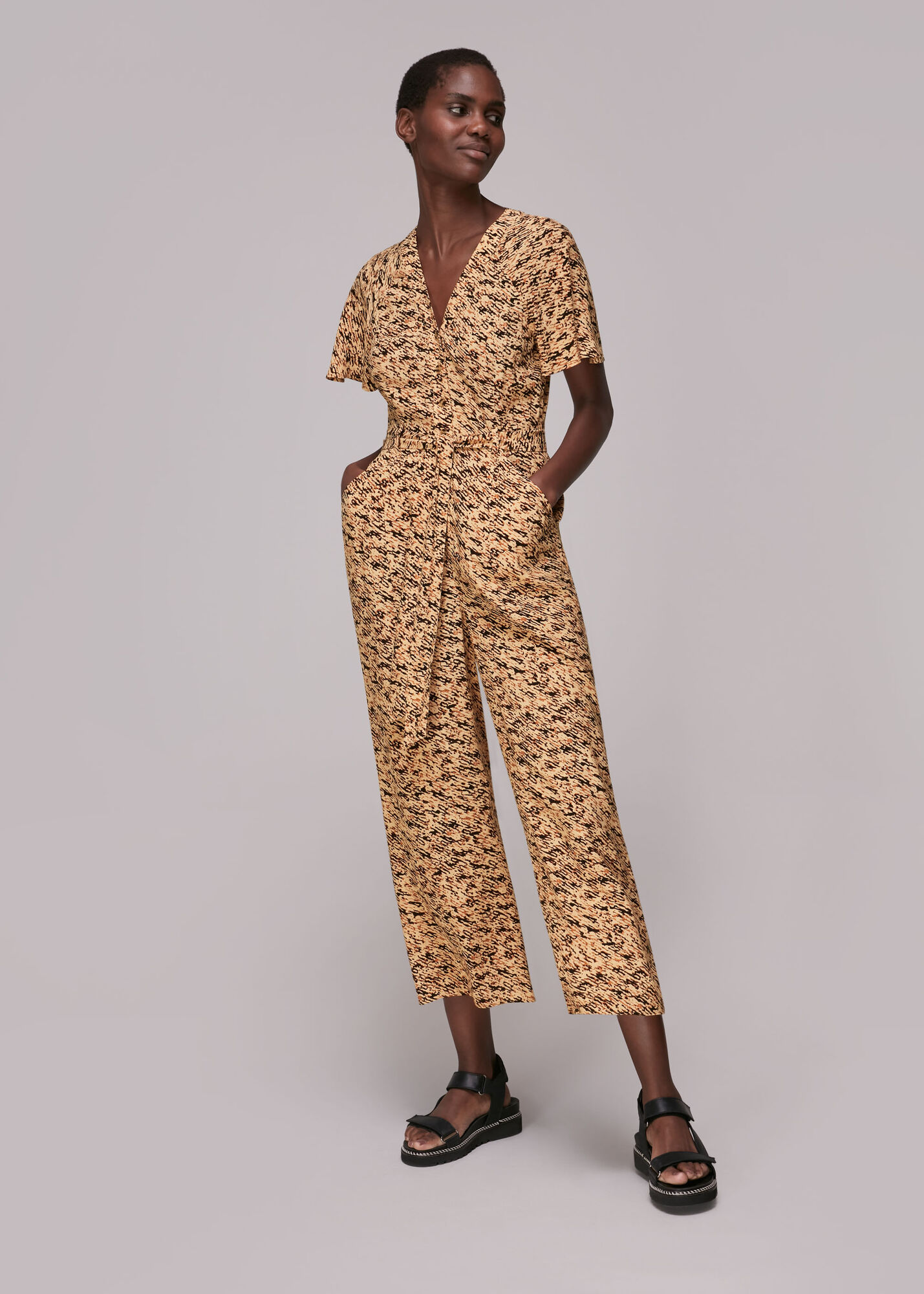Multicolour Bark Print Tie Waist Jumpsuit WHISTLES