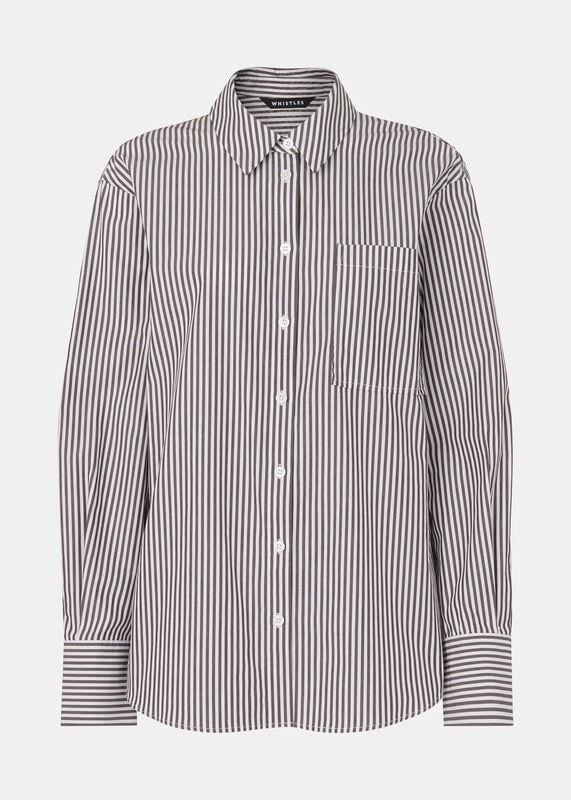 Black Petite Stripe Relaxed Fit Shirt