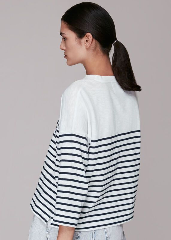 Navy Breton Cotton Pocket Top