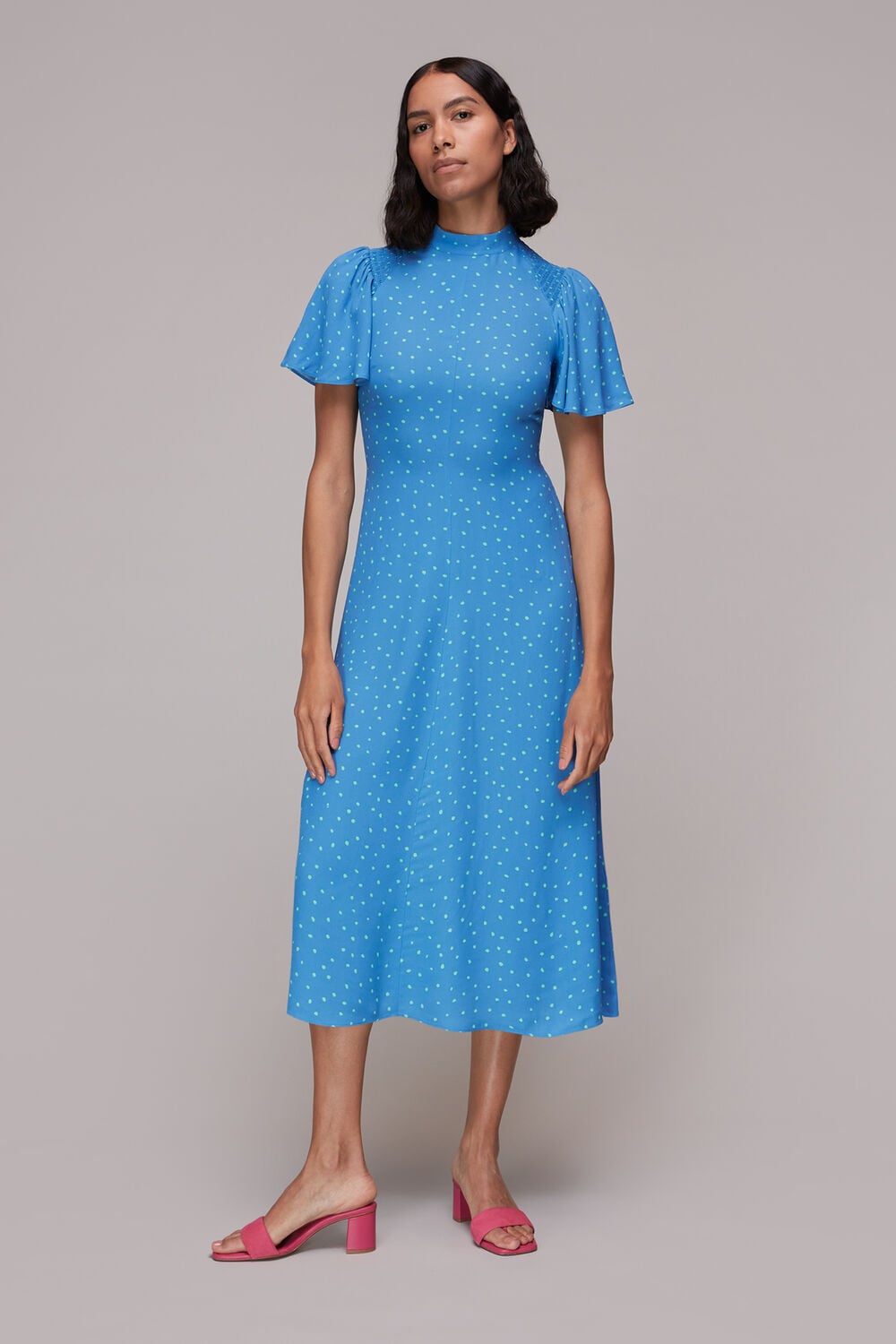 Blue Uneven Spot Print Midi Dress
