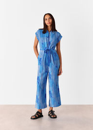 Stripe Print Zip Jumpsuit