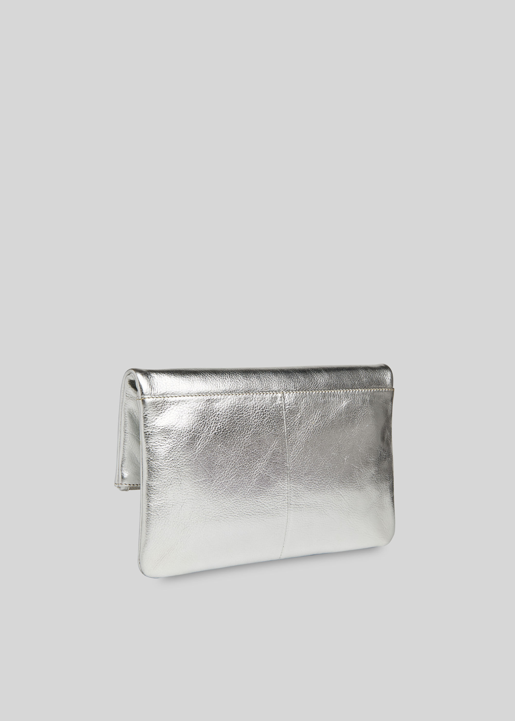 metallic silver clutch