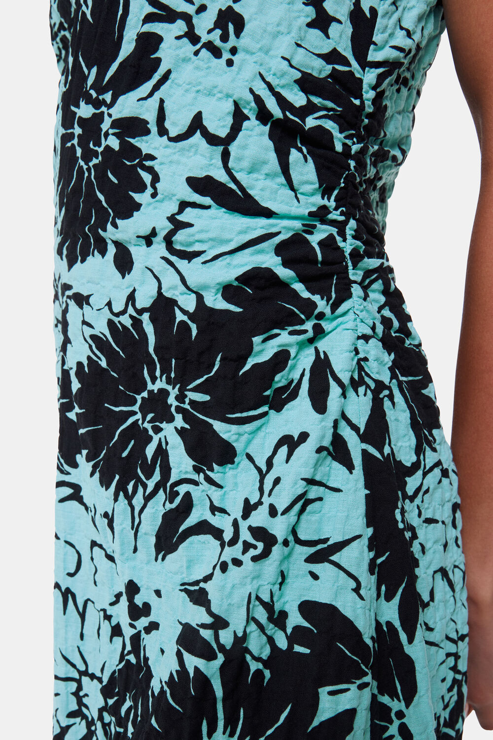 Blue Pansy Print Textured Dress