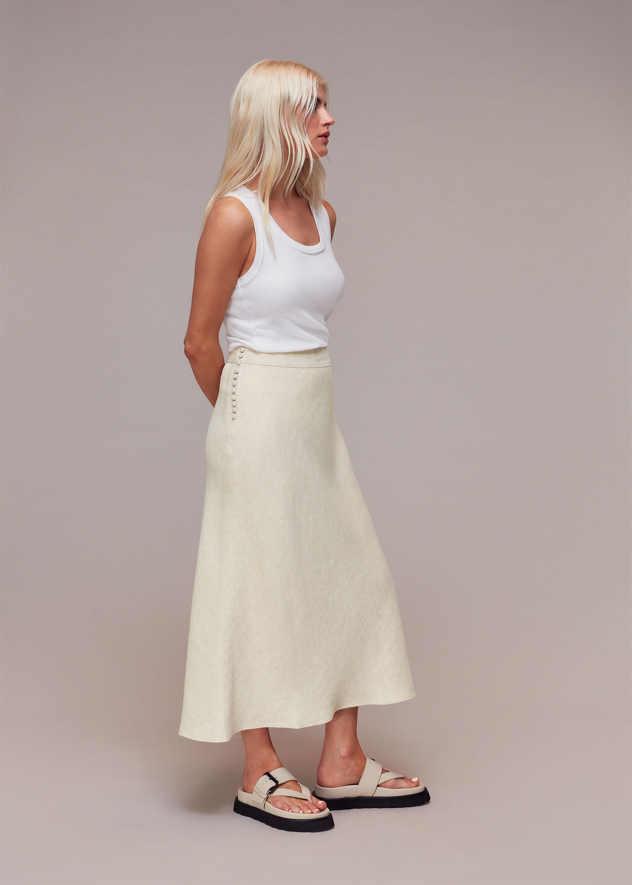 Petite Linen Side Button Skirt