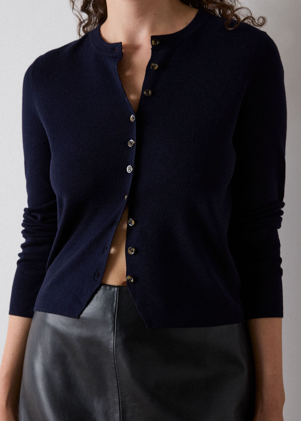 Crew Neck Scarf Cardigan