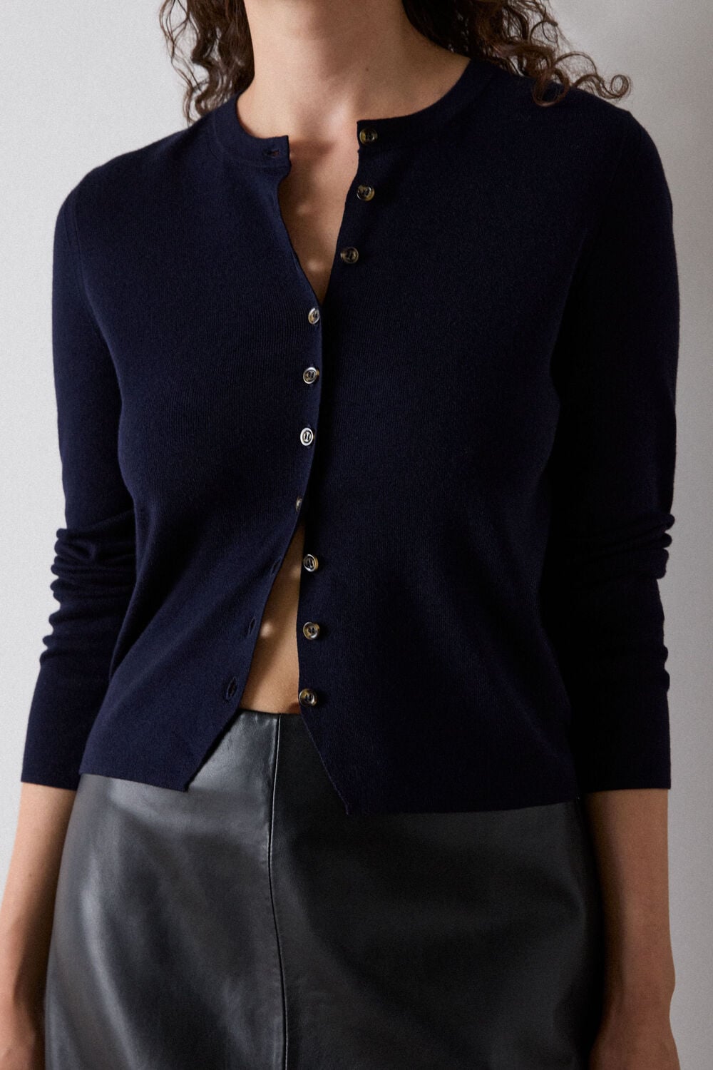 Navy Crew Neck Scarf Cardigan