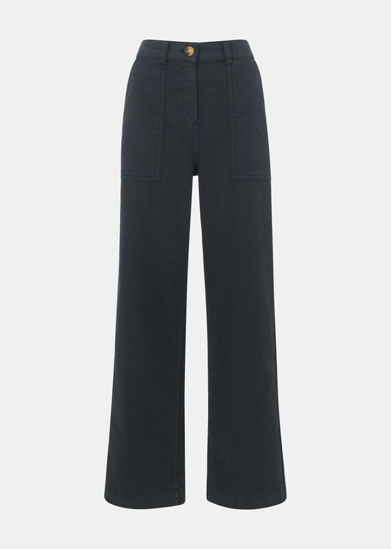 Washed Black Cotton Wide Leg Pants