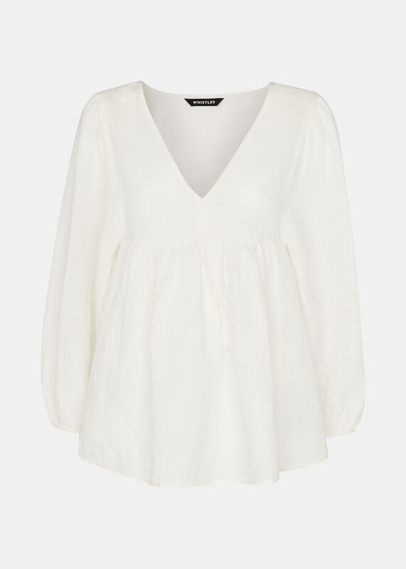 White Gloria Linen Blend Blouse