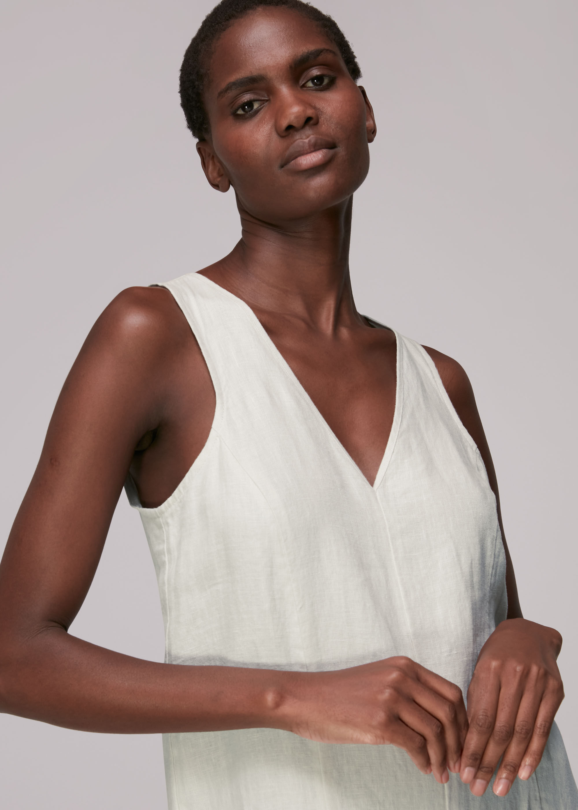 Linen v 2025 neck jumpsuit