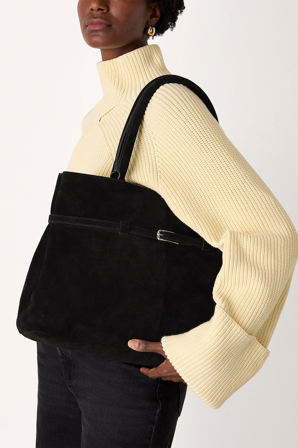 Black Noelle Suede Buckle Tote Bag