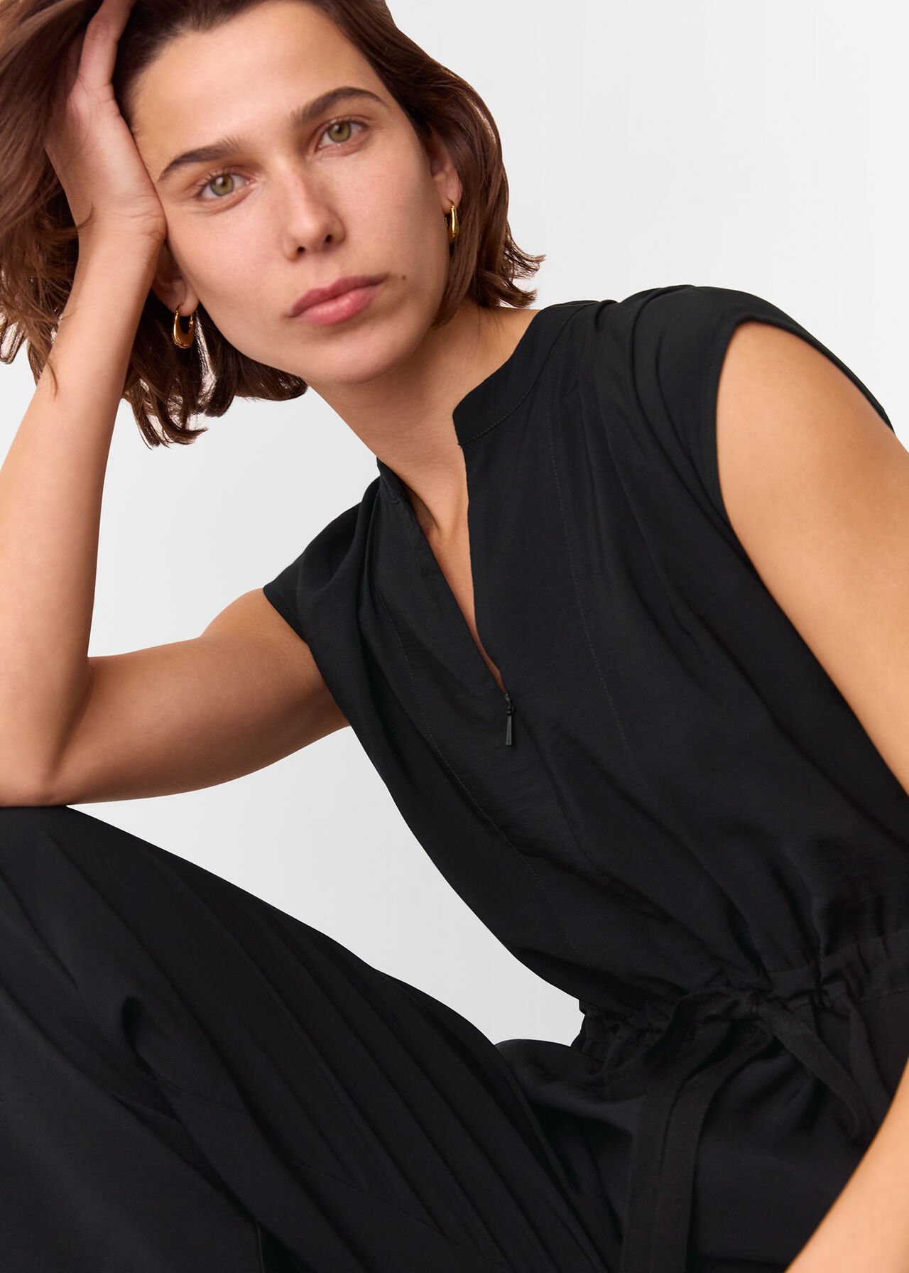 Petite Sleeveless Drawstring Jumpsuit