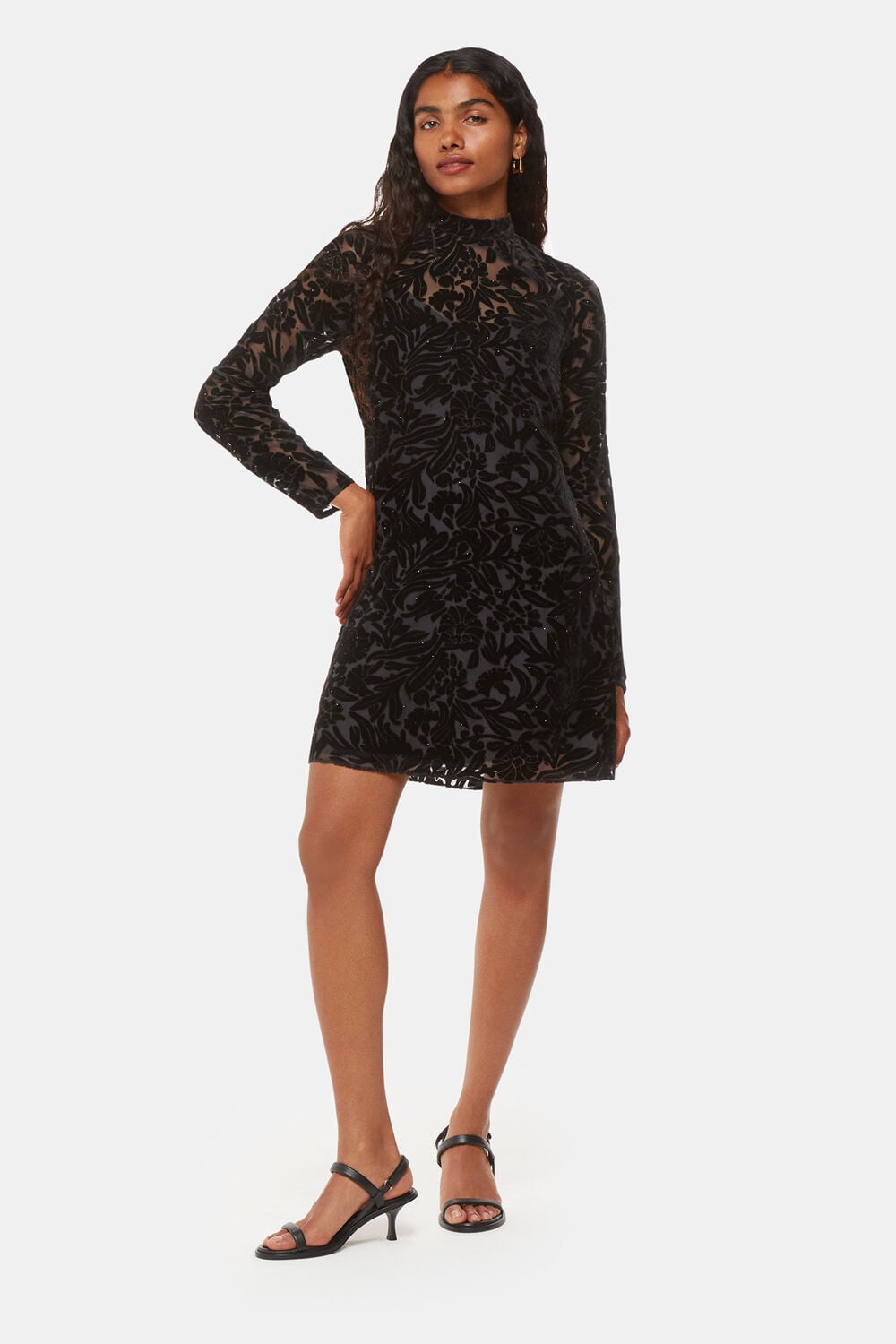 Black Petite Hot Fix Floral Velvet Dress
