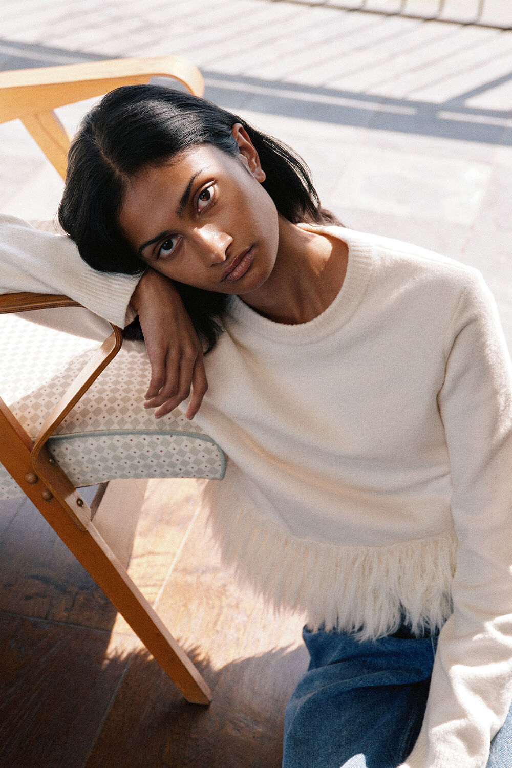 Ivory Fluffy Hem Detail Knit