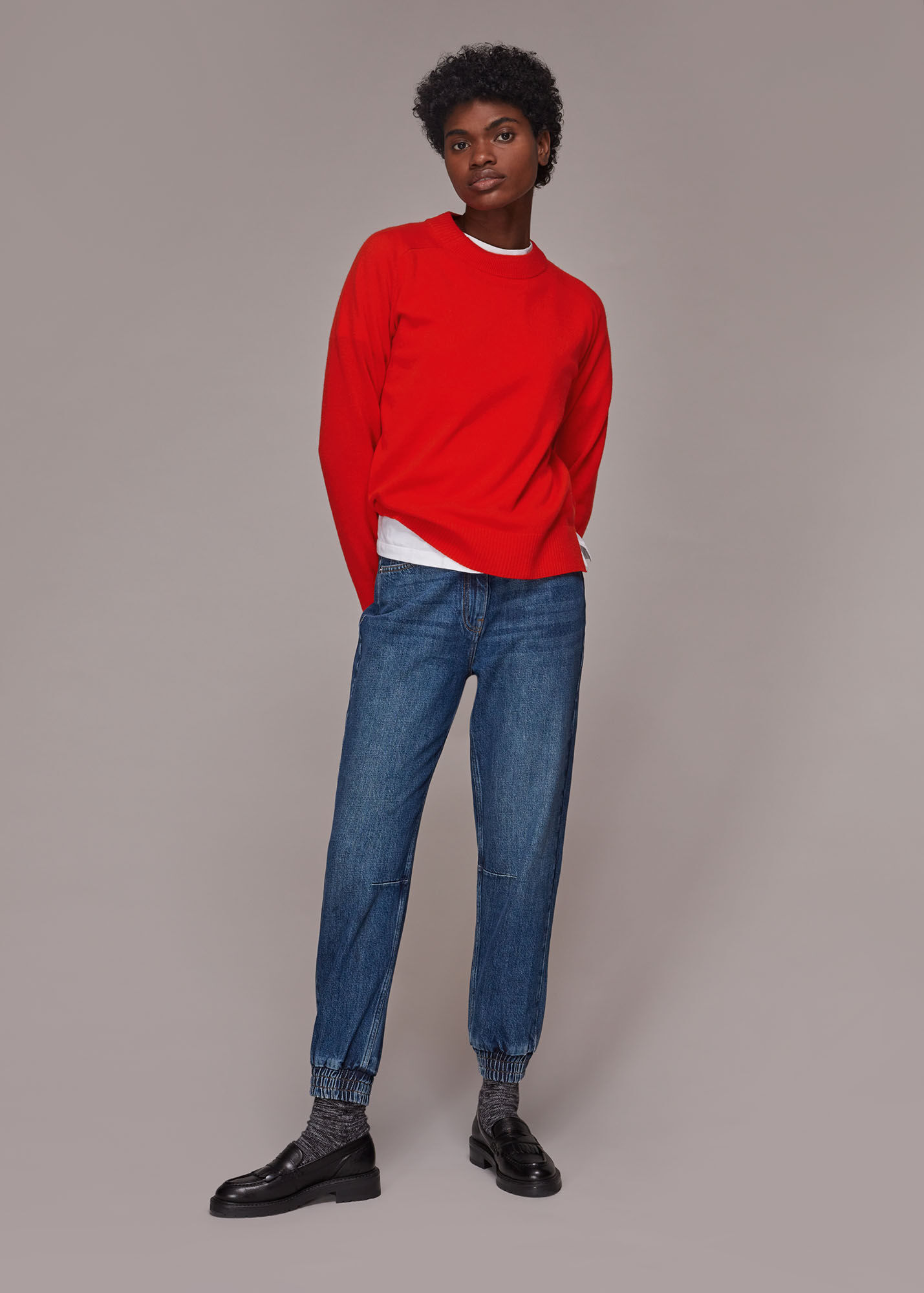Red Cashmere Crew Neck Jumper WHISTLES