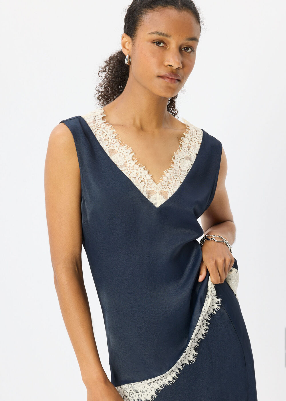 Lace Trim Satin Cami Top