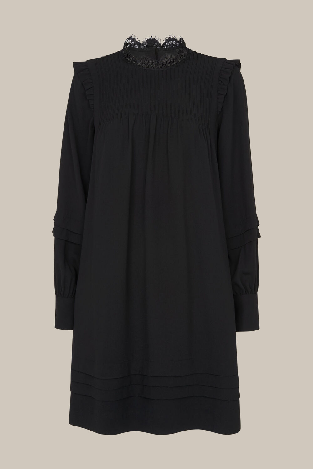 Lace Trim Pintuck Dress